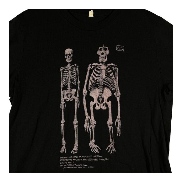 Joyful Noise Recordings Human Ape Skeleton Indie Hipster Black Pink T Shirt sz L - Picture 3 of 5